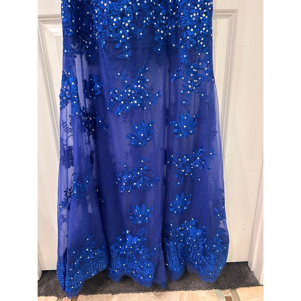 Jovani Royal Blue Beaded Illusion Halter Floor Length Gown Dress Size 6 - Picture 11 of 11
